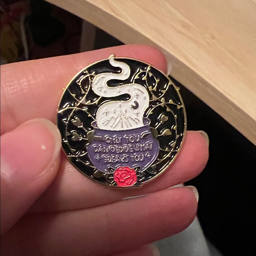 Mystical Cauldron Enamel Pin with Red Rose